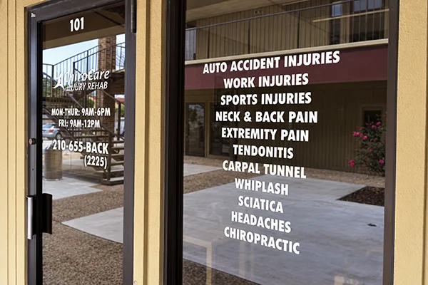 ChiroCare North San Antonio clinic entrance for auto accident injury care.